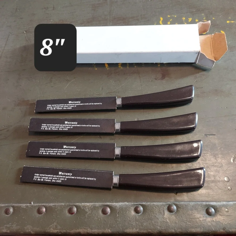 Quikut Stainless USA Steak Knife Set of 4 Dark Brown Handle 8 inch Serrated MCM